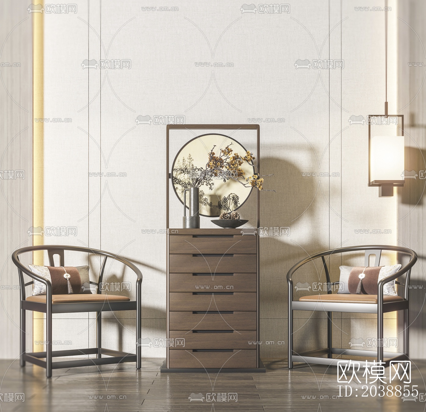 新中式实木圈椅su模型下载