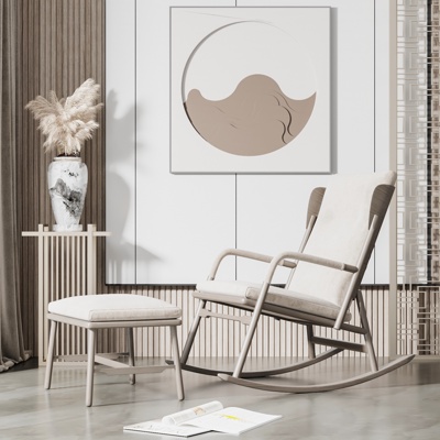  新中式躺椅摇摇椅脚踏su模型 