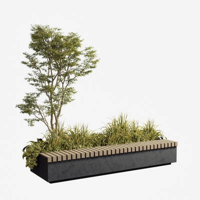  现代树池公用椅su模型 