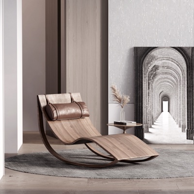  现代实木休闲躺椅su模型 