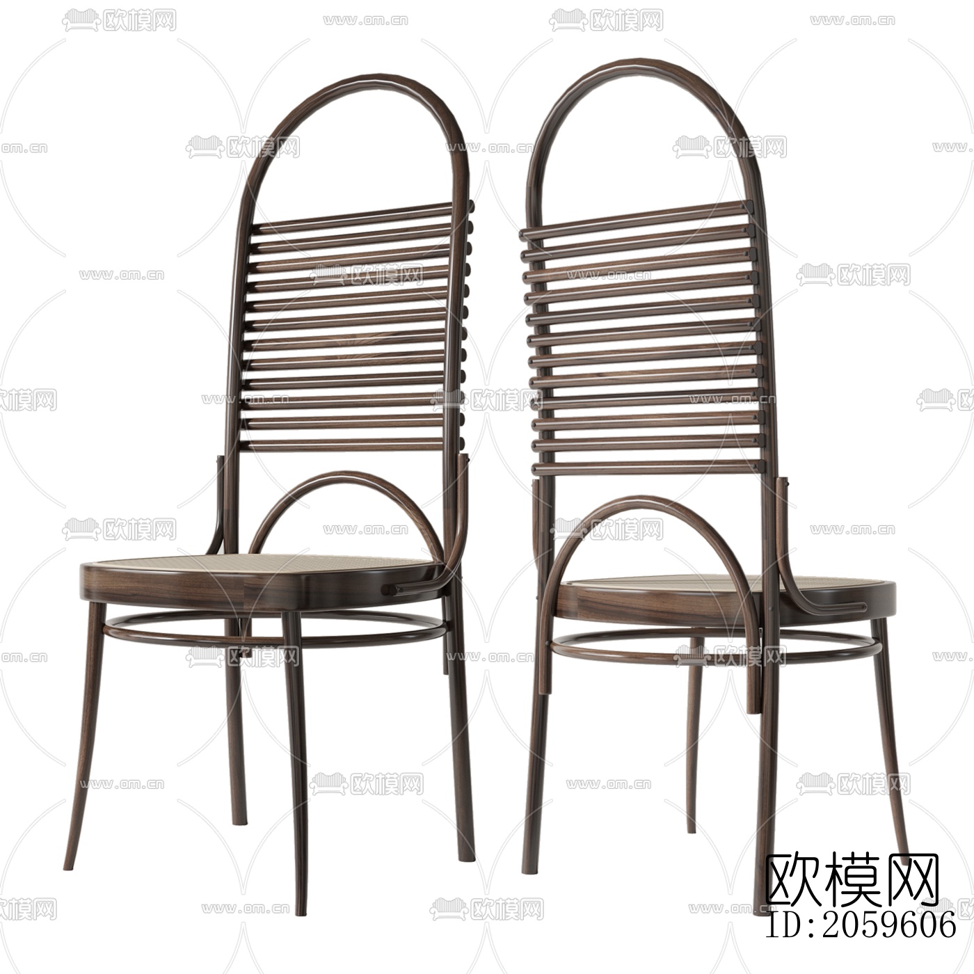 侘寂实木高背椅su模型下载