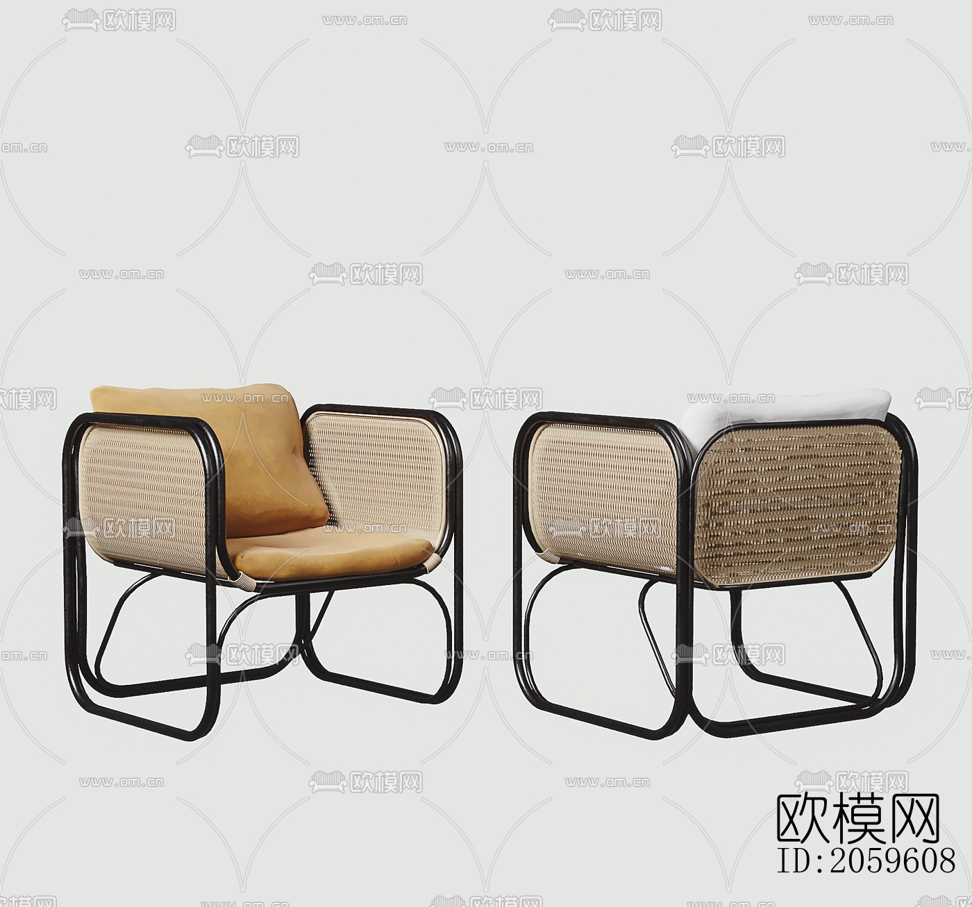 侘寂风藤编休闲椅su模型下载