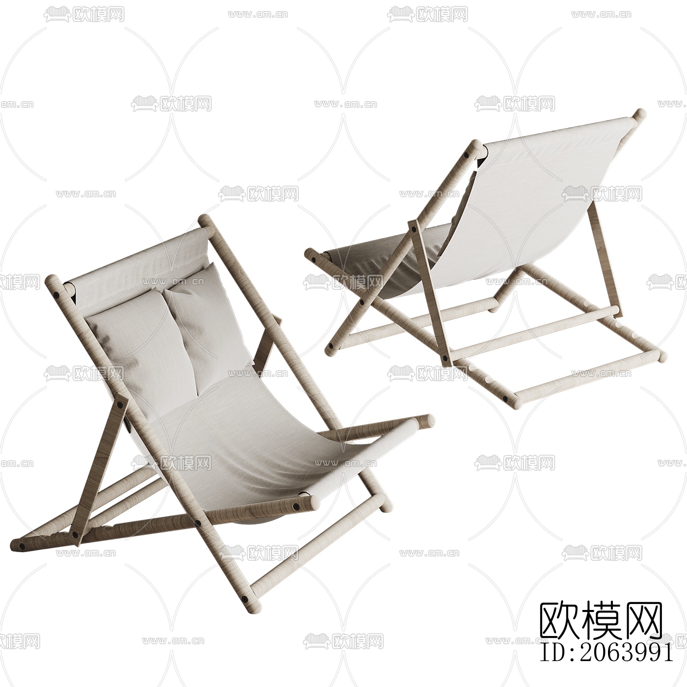 现代实木布艺户外躺椅su模型下载
