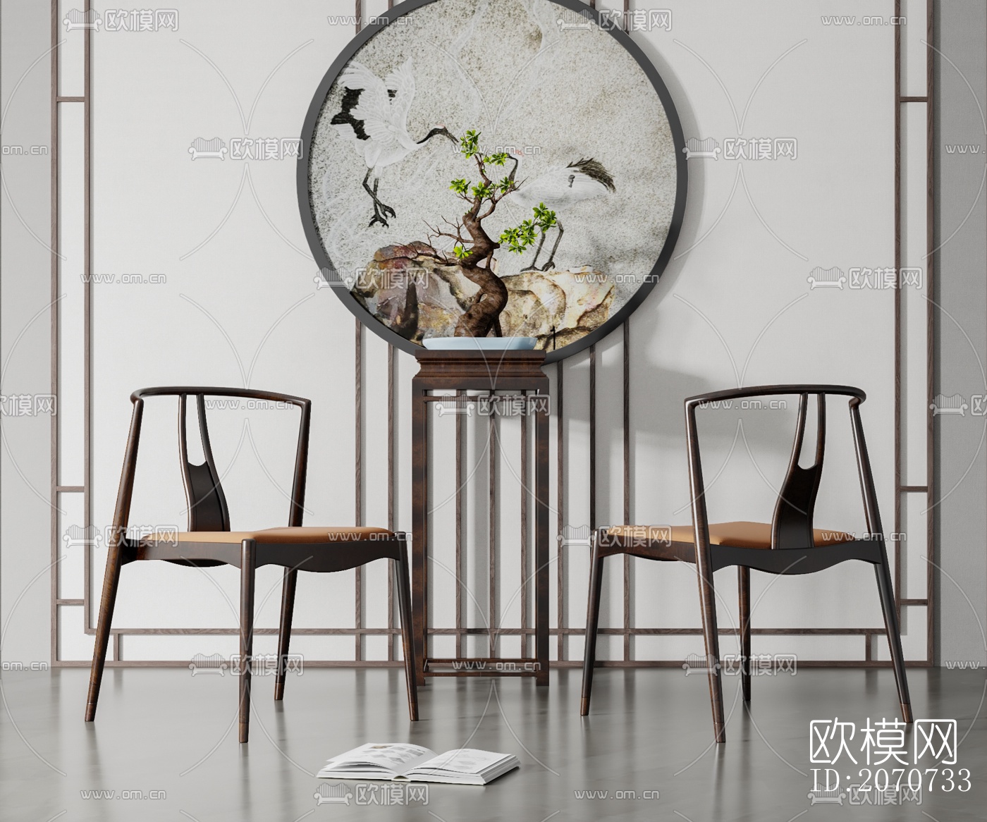 新中式实木休闲椅su模型下载