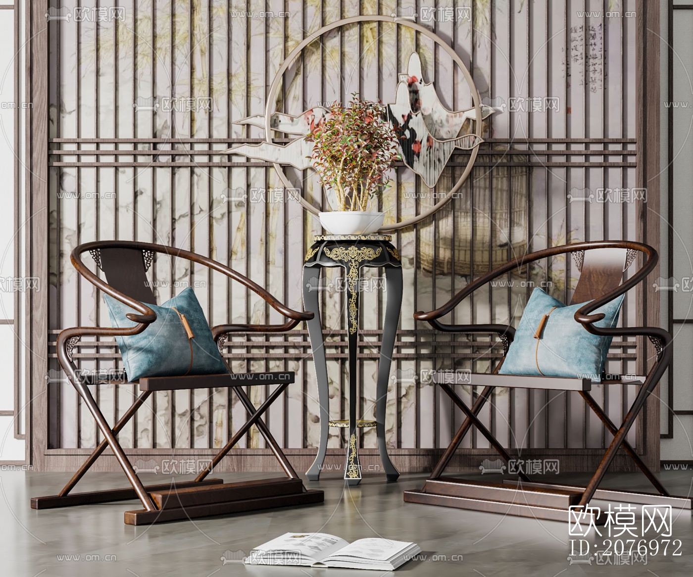 新中式实木太师椅su模型下载