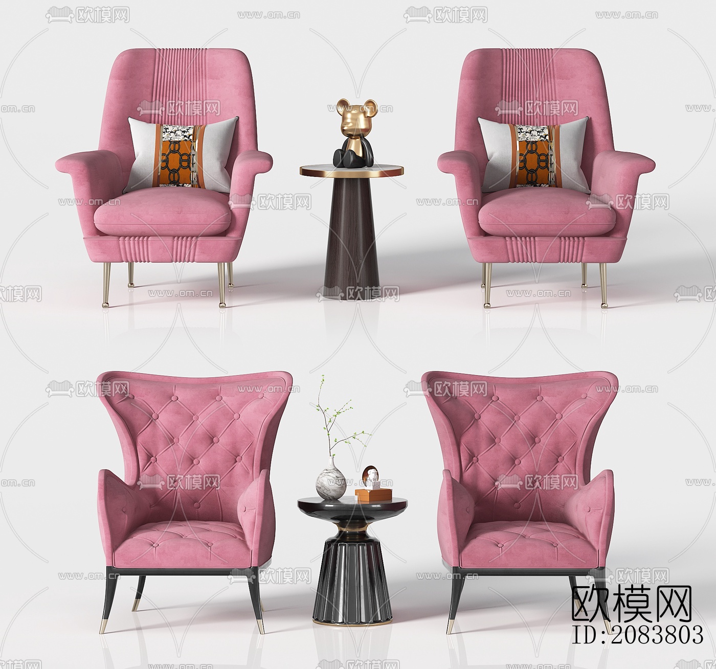 简欧红色休闲椅su模型下载