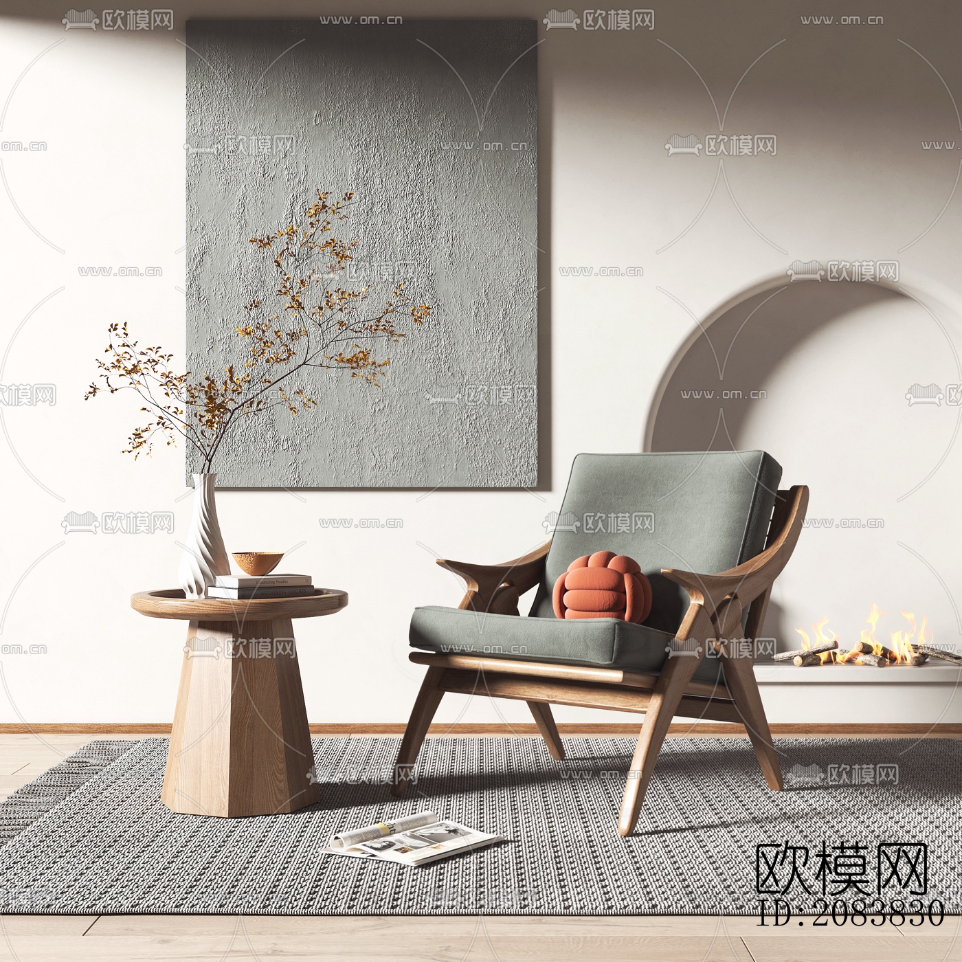 侘寂实木休闲椅su模型下载