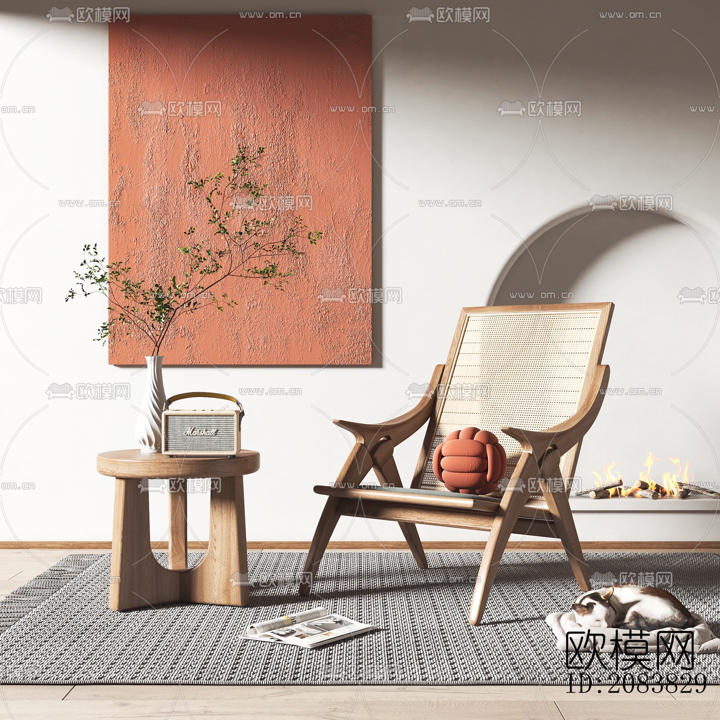 侘寂实木休闲椅su模型下载