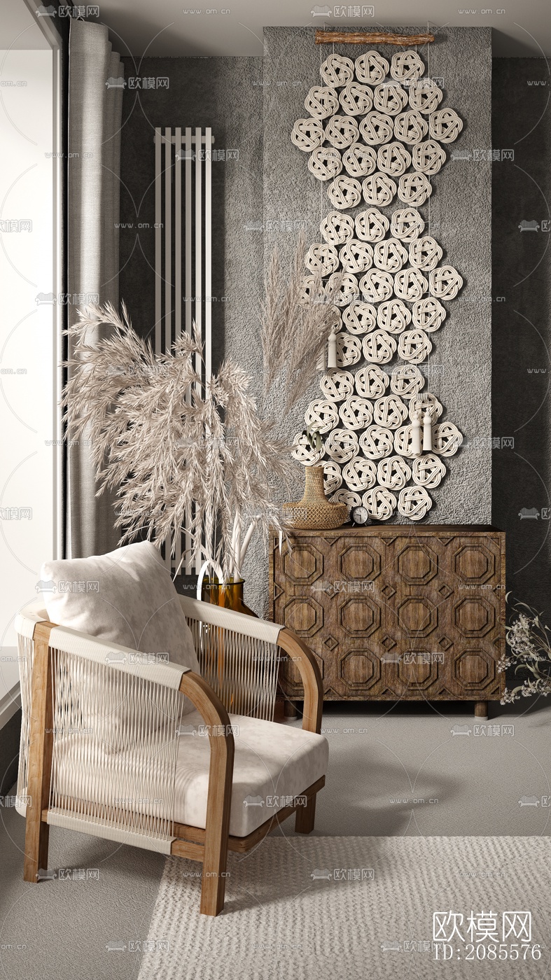 侘寂风实木休闲椅su模型下载