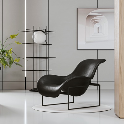  现代黑色休闲躺椅su模型 