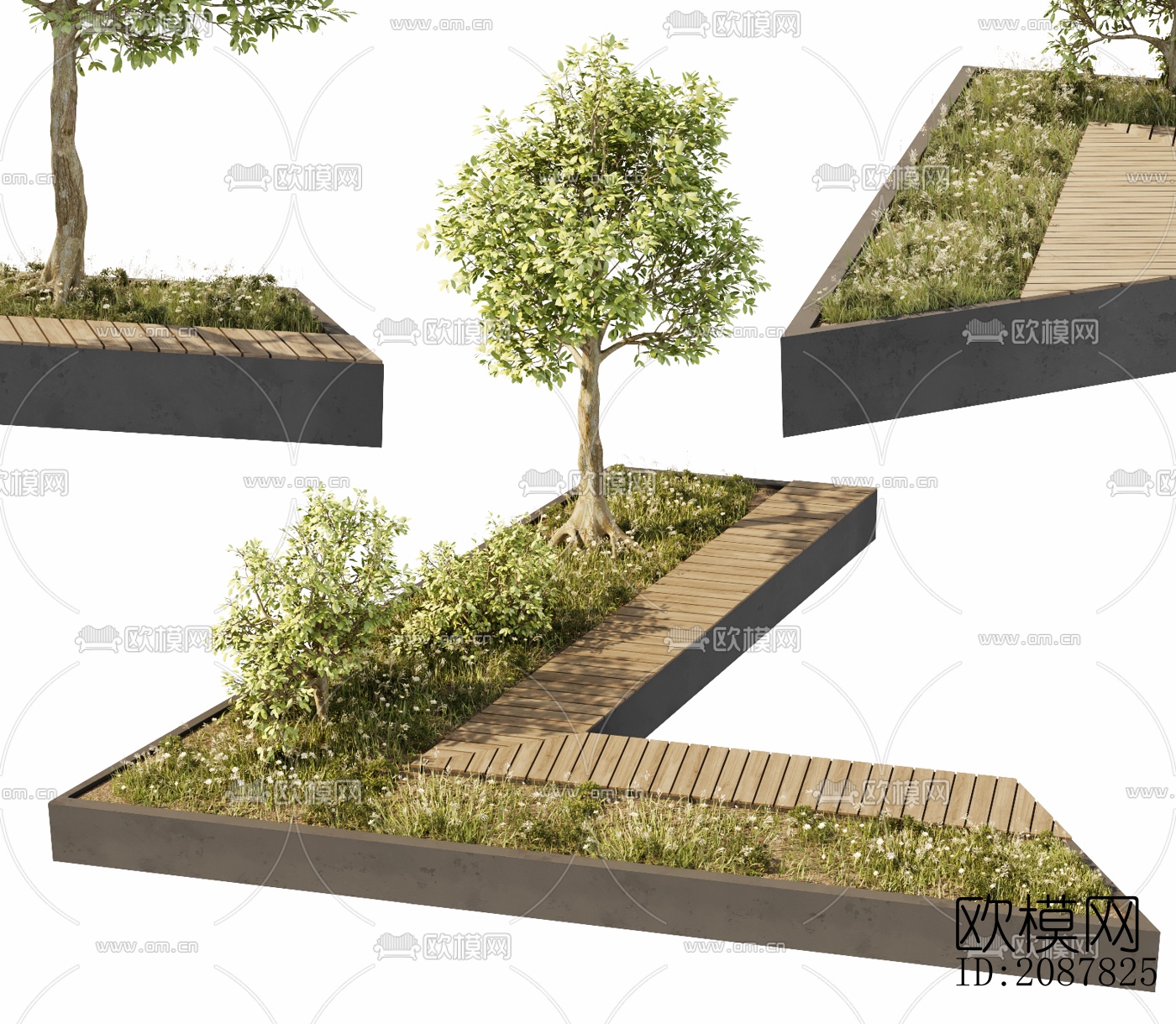 现代户外树池公共座椅su模型下载