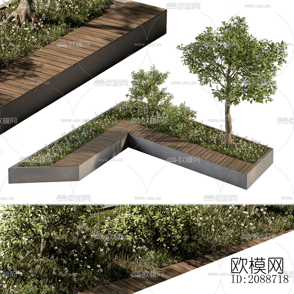 现代户外花坛座椅su模型下载