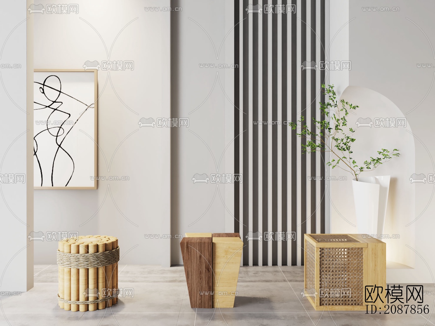 北欧实木凳子su模型下载