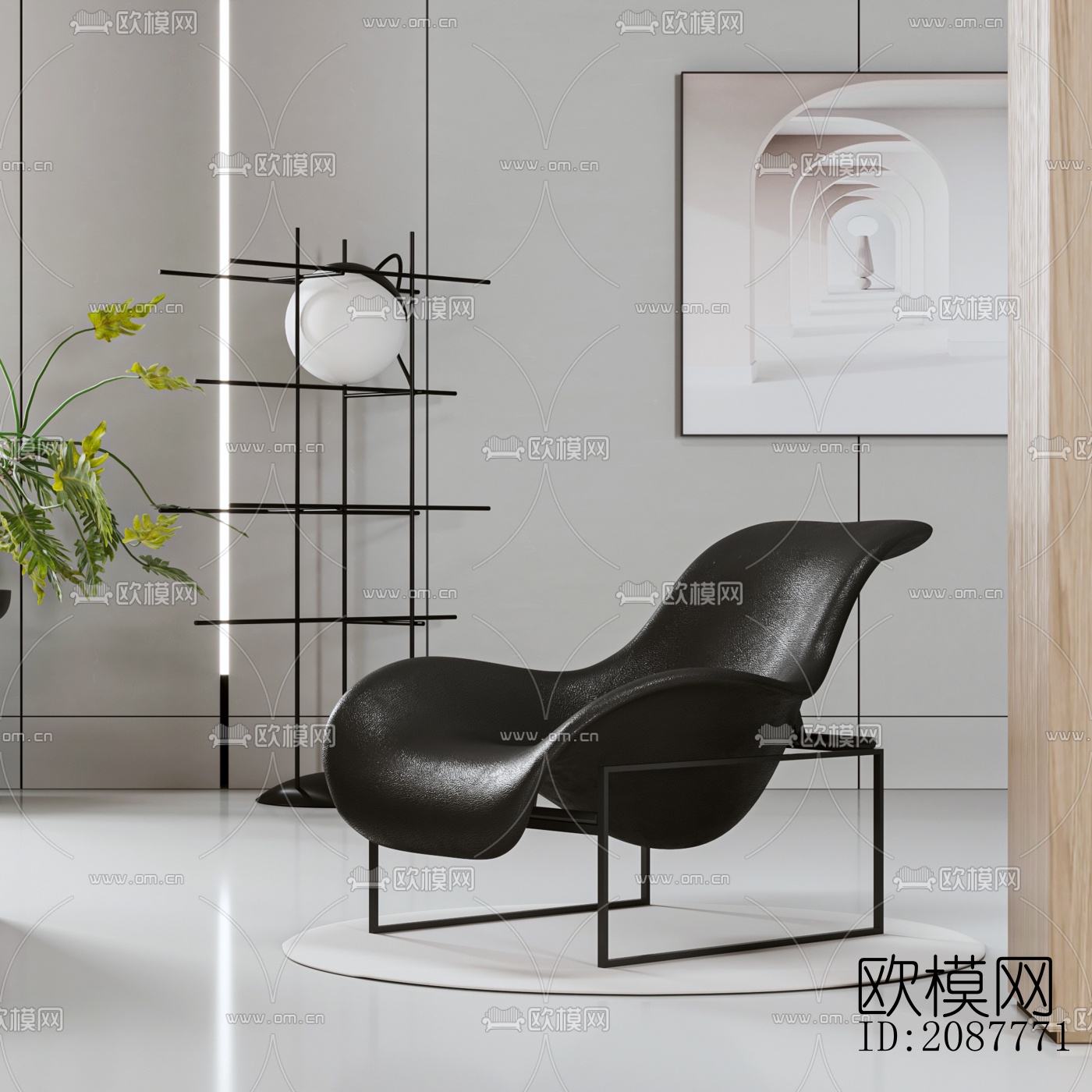 现代黑色休闲躺椅su模型下载