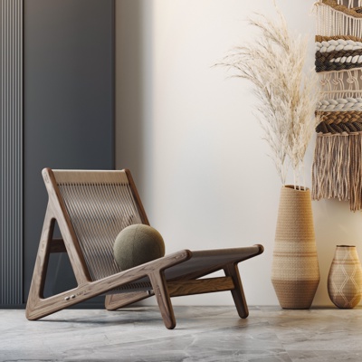  侘寂风绳编躺椅su模型 