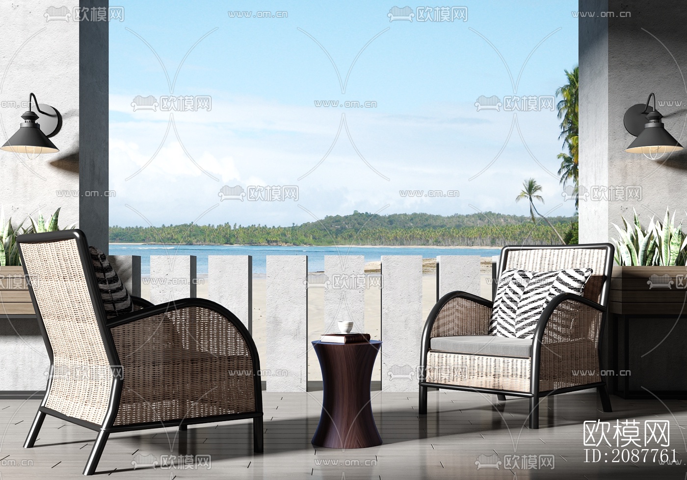 现代户外藤编休闲椅su模型下载