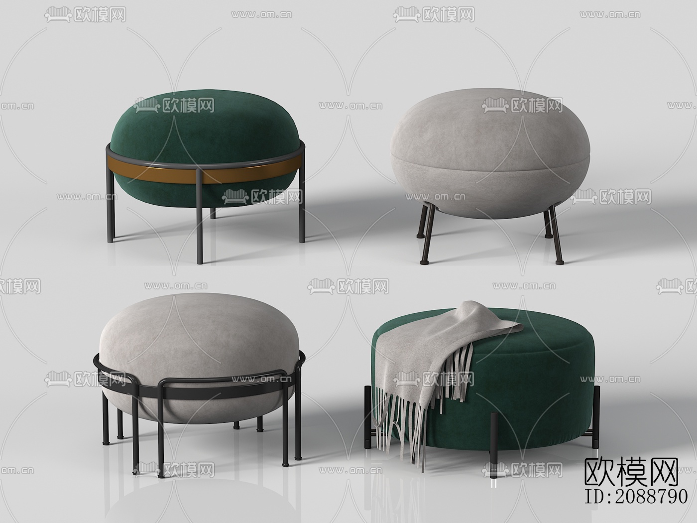 现代布艺沙发凳su模型下载