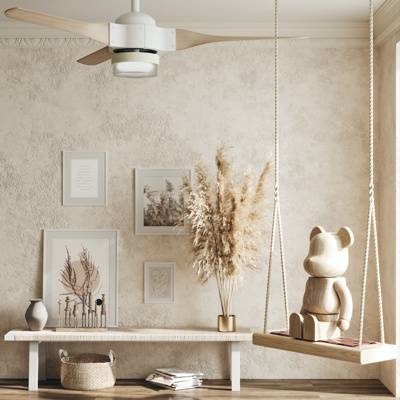  侘寂吊椅风扇干枝摆件su模型 