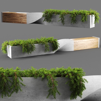  现代户外花坛公共椅su模型 