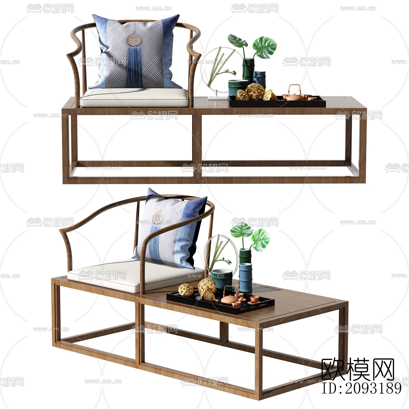 新中式带边几单椅su模型下载