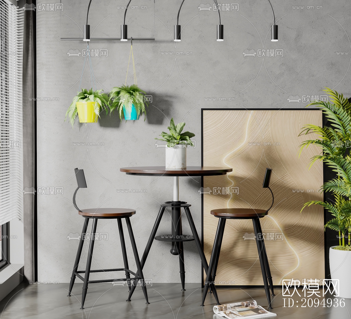 简欧铁艺吧台桌椅su模型下载