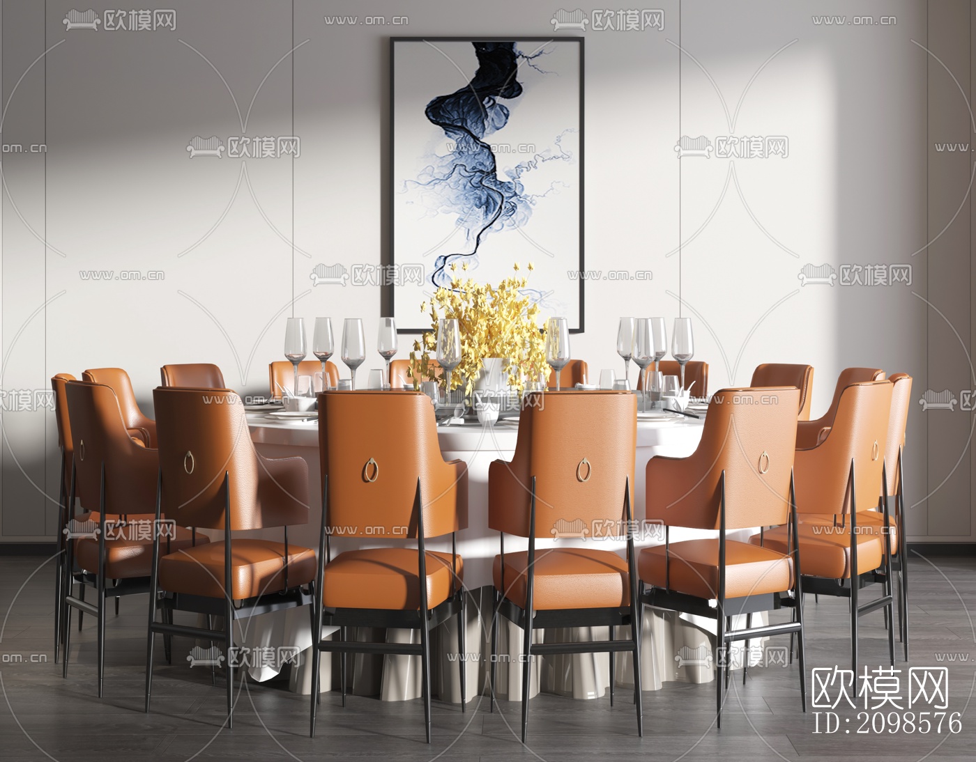 新中式圆形餐桌椅su模型下载