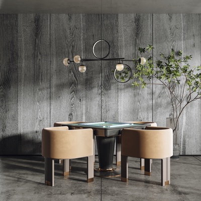  现代麻将桌椅su模型 