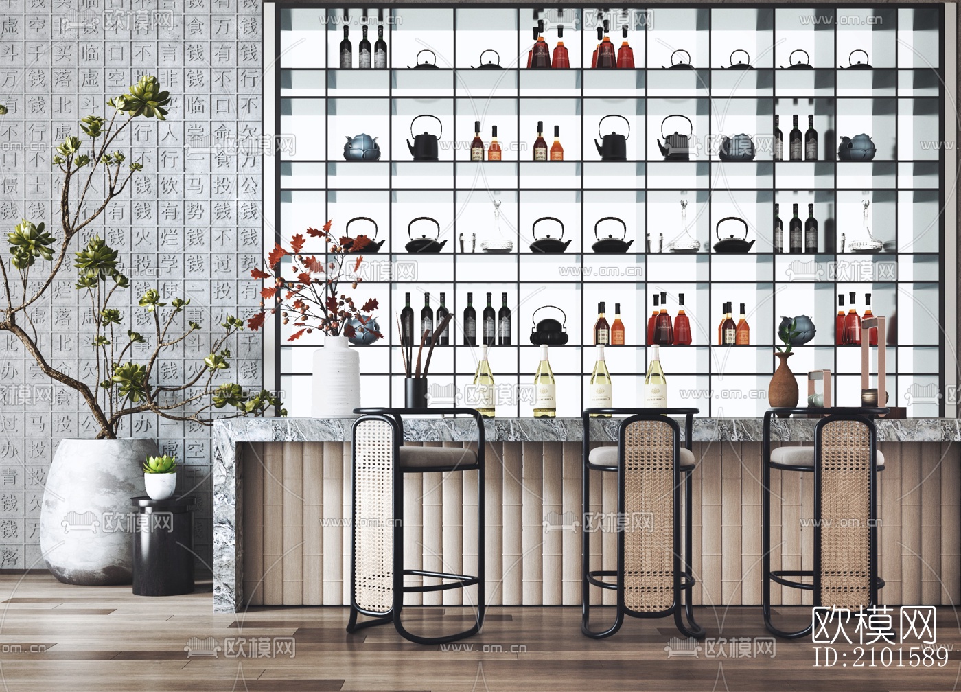 新中式大理石吧台su模型下载