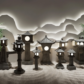 中式户外灯地灯组合3d模型