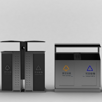 现代电梯门垃圾桶组合3d模型