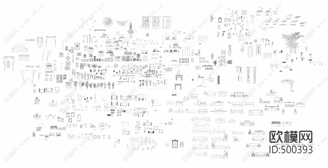 植物装饰家具立面图库下载（渲染图1）