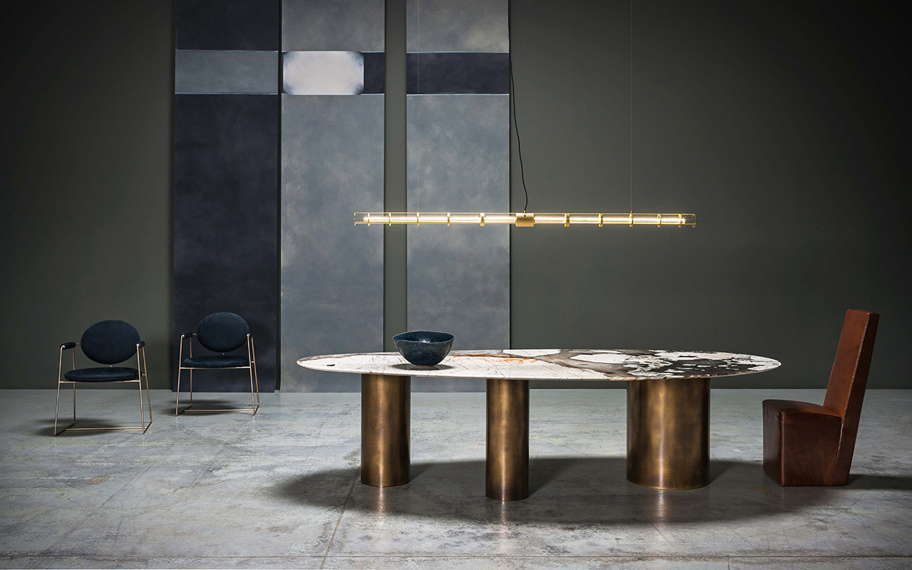 意大利baxter品牌 现代金属大理石餐桌椅灯管吊灯