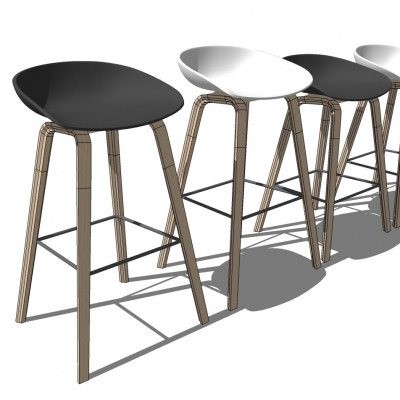  现代实木吧台椅su模型 