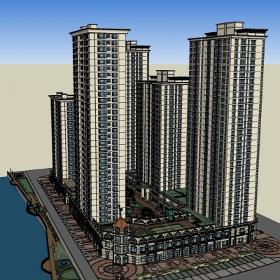  欧式小区规划su模型 