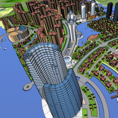  现代滨海小区su模型 