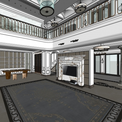  欧式别墅家装su模型 