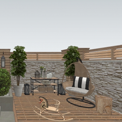  现代阳台花园su模型 