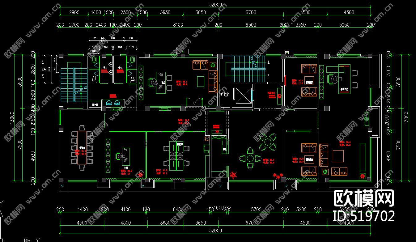 三层办公楼装饰施工图下载（渲染图1）
