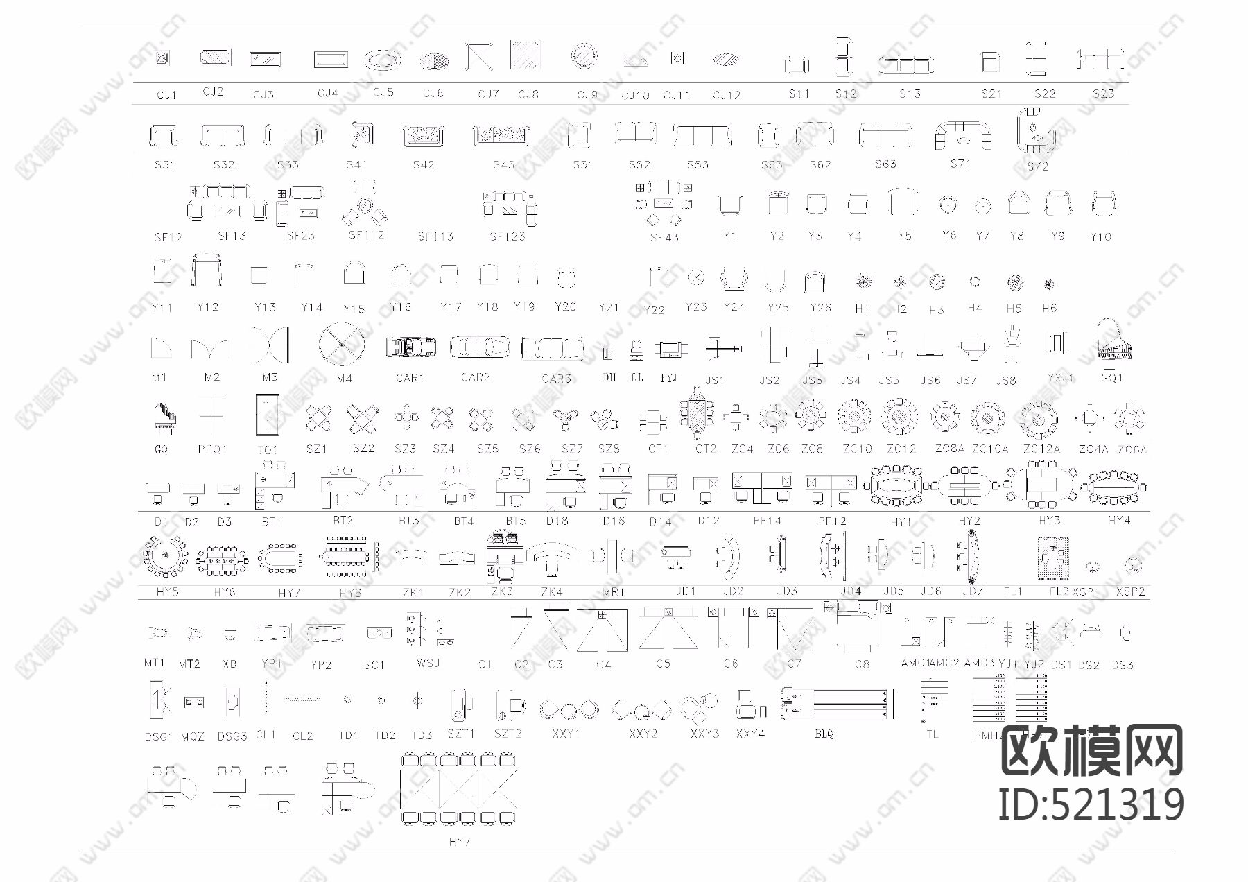 室内家具平面图库下载