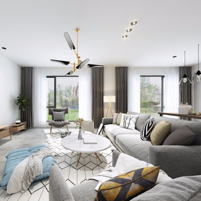 北欧客厅餐厅厨房全景3d模型