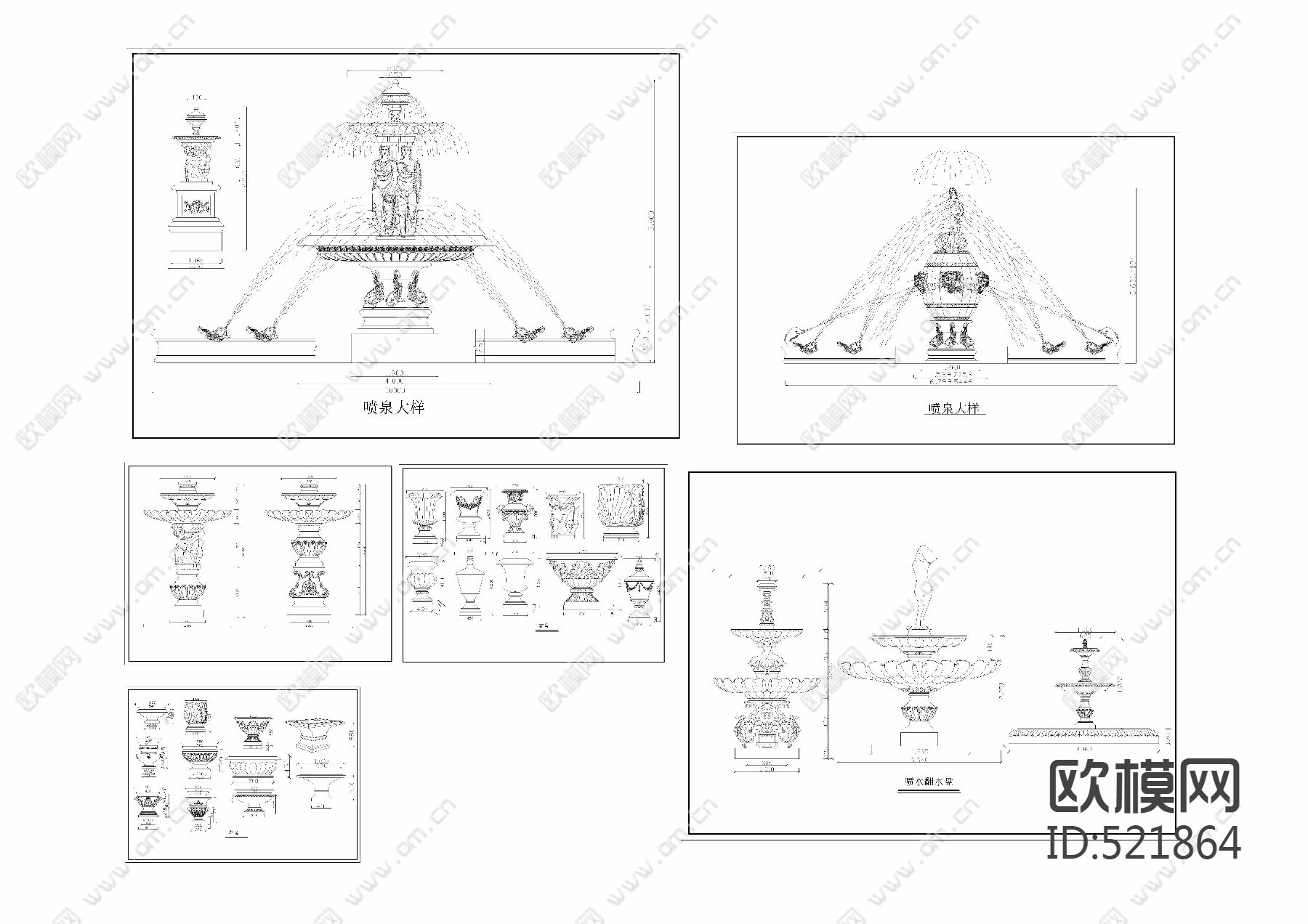 喷泉及花盆造型大样图下载