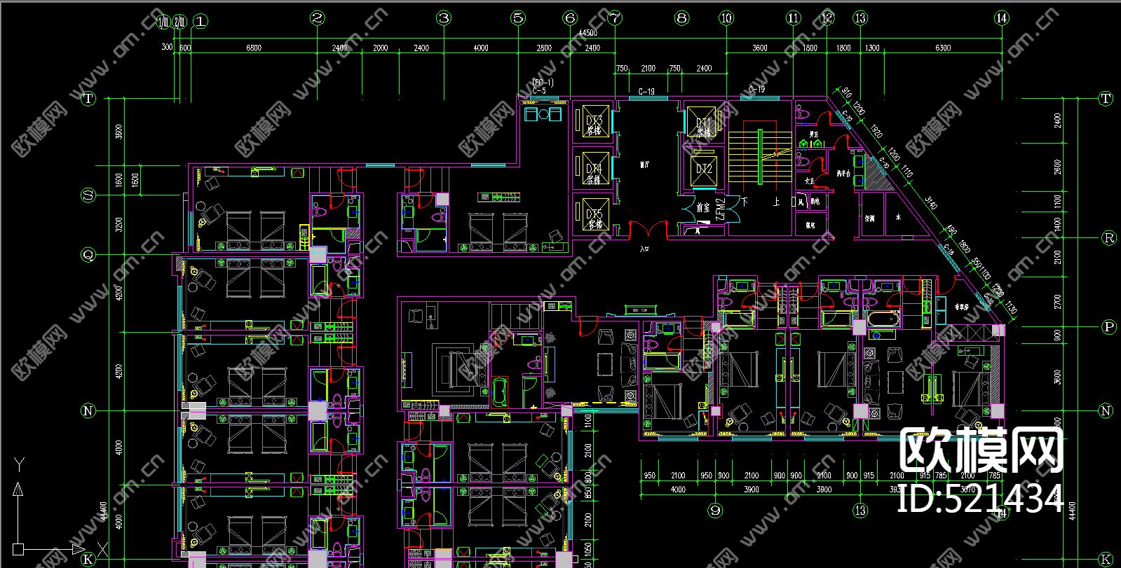 精品酒店整层布置图下载（渲染图1）