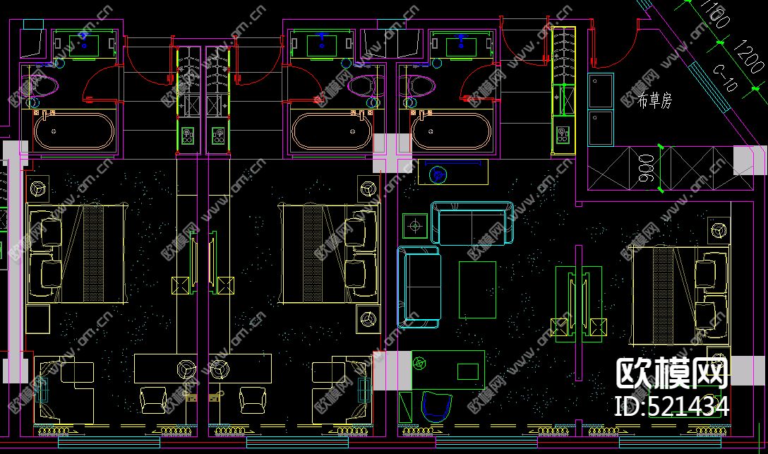 精品酒店整层布置图下载（渲染图3）