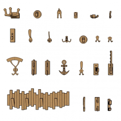  现代金属挂衣钩组合su模型 