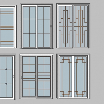 新中式玻璃推拉門組合su模型