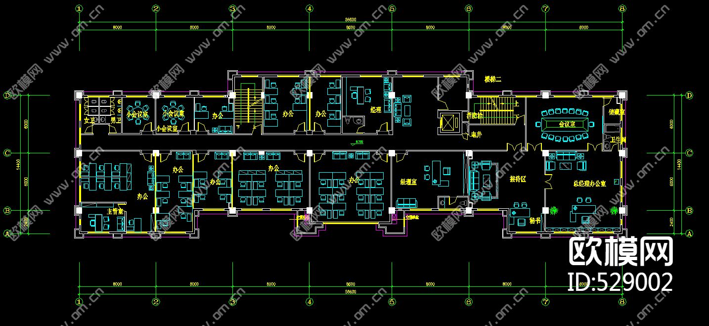 六层办公楼装饰施工图下载（渲染图1）