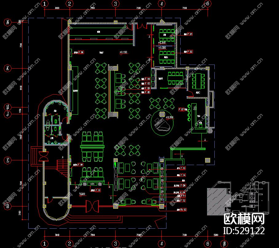 旅游酒店西餐厅装饰施工图下载（渲染图1）