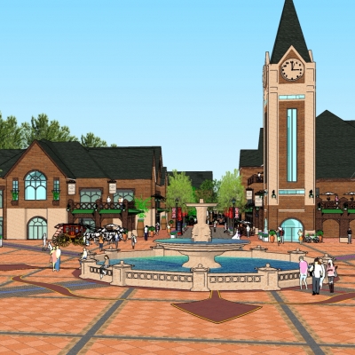  欧式风情商业街su模型 