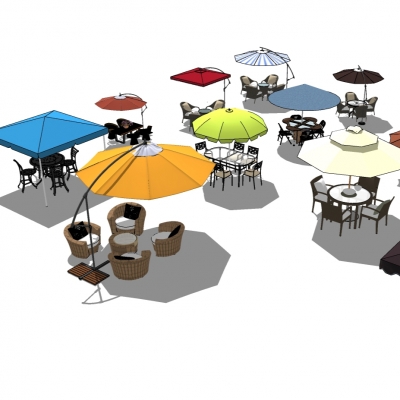  现代户外桌椅su模型 