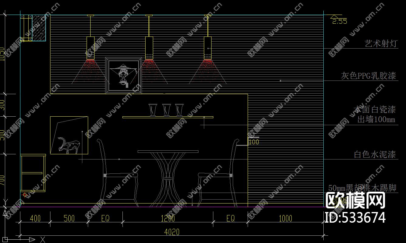 60个餐厅立面施工图下载（渲染图3）